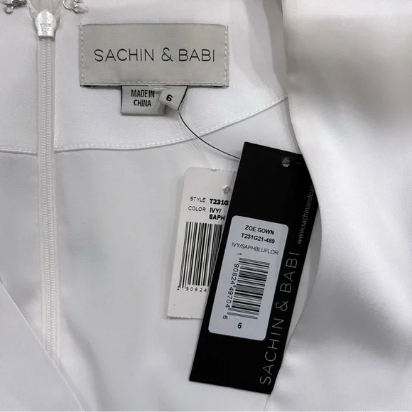 SACHIN & BABI Zoe Belted Gown, Ivory/Blue, Size 6, NWT - Picture 13 of 14